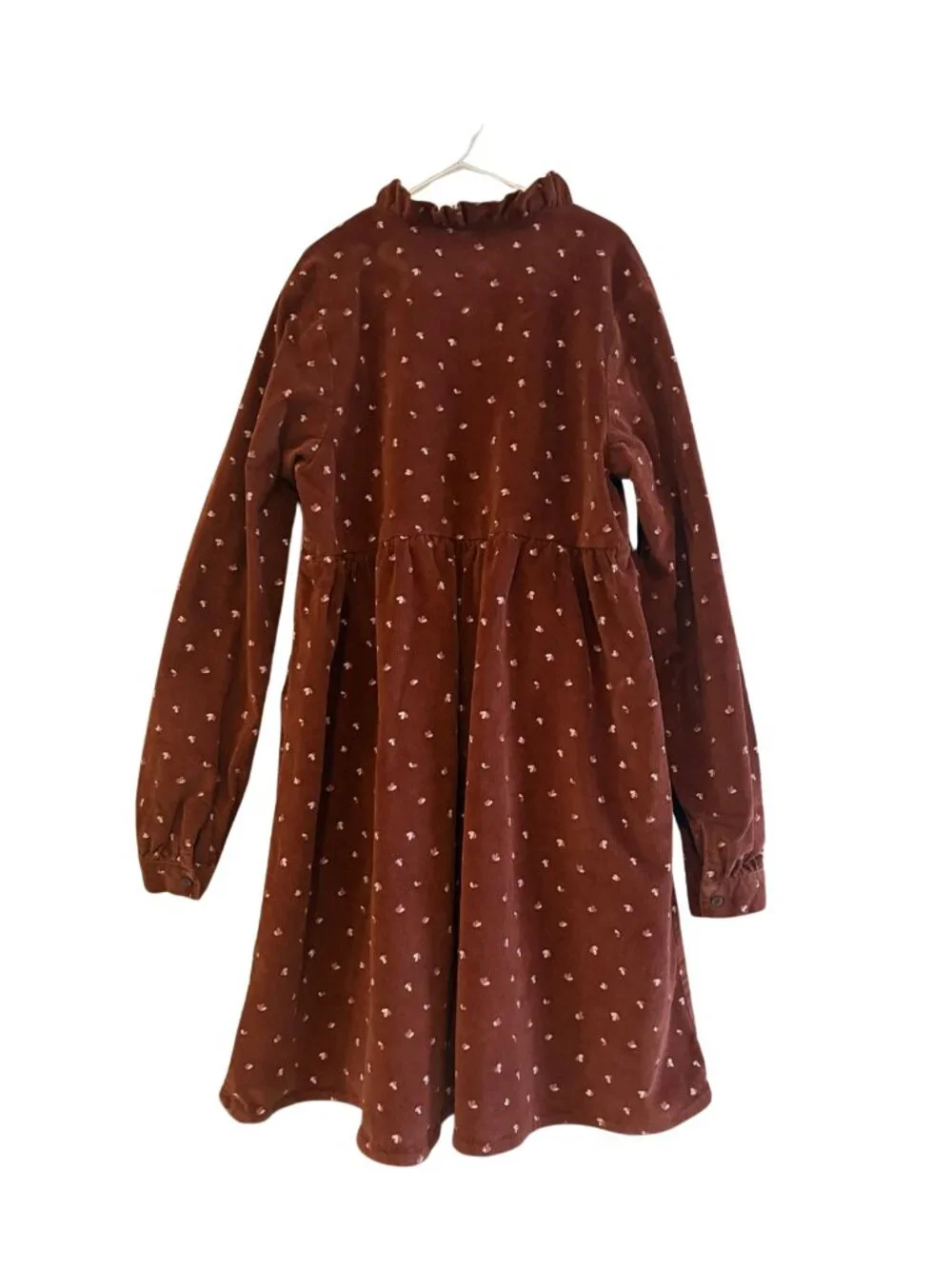 bonprix collection Girls Brown Corduroy Ruffle Collar Dress Size 13 Roomy Fit - Picture 2 of 6